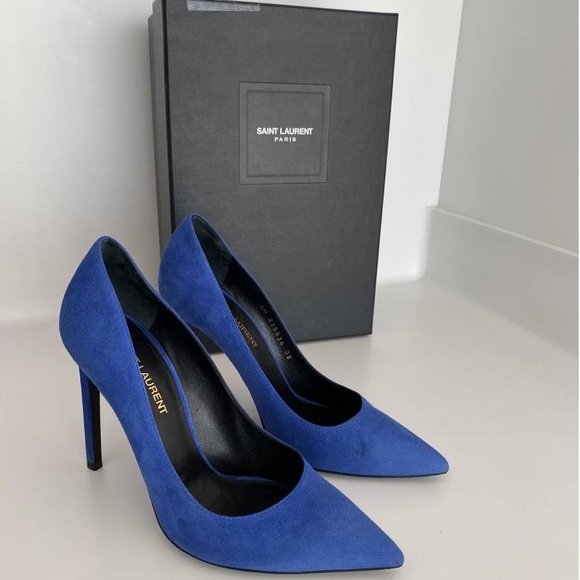 Saint Laurent Anja D'orsay Pointy Toe Pump BLUE SUEDE - Picture 12 of 14